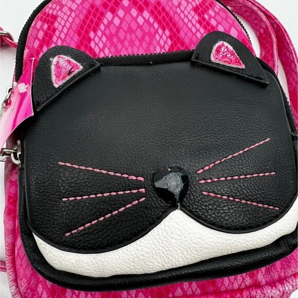 Betsey Johnson Kitsch Cat Mini Backpack Pink Snakeskin Floral‎ Interior main image 5